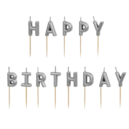 Happy Birthday Kerzen silber