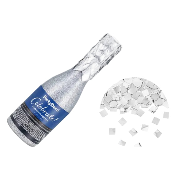 Konfettikanone Flasche Silber